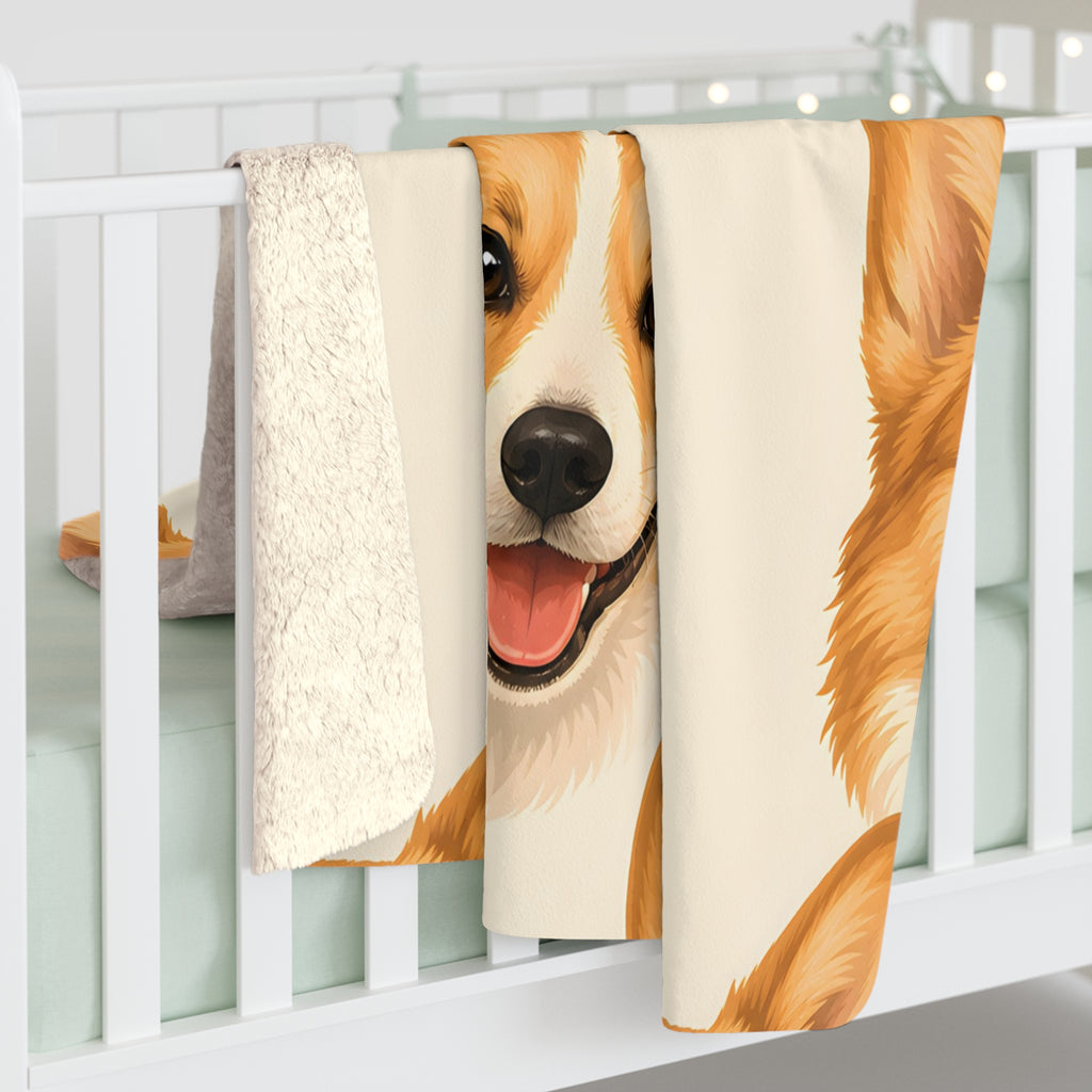 Corgi Face Sherpa Fleece Blanket