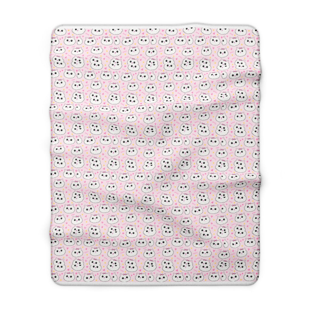 Meowu Face Sherpa Fleece Blanket product mockup view 3