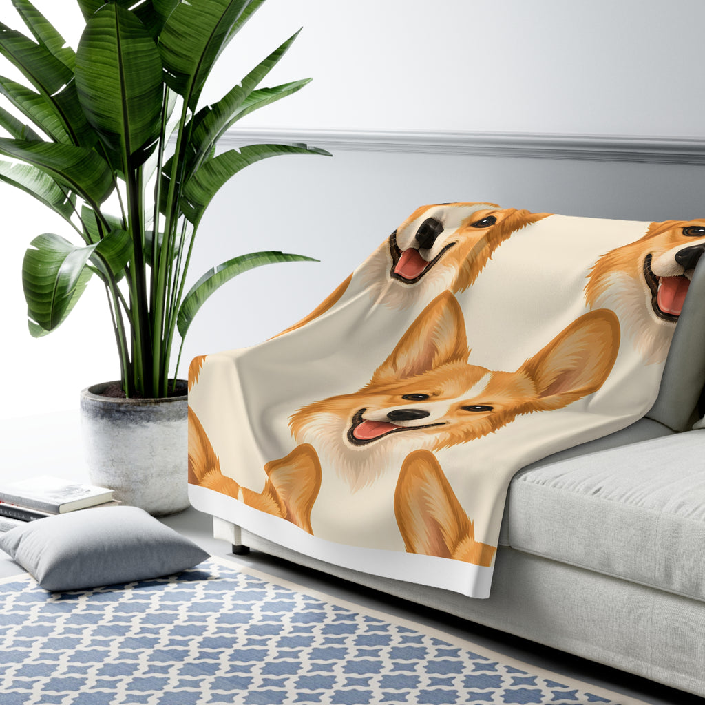 Corgi Face Sherpa Fleece Blanket
