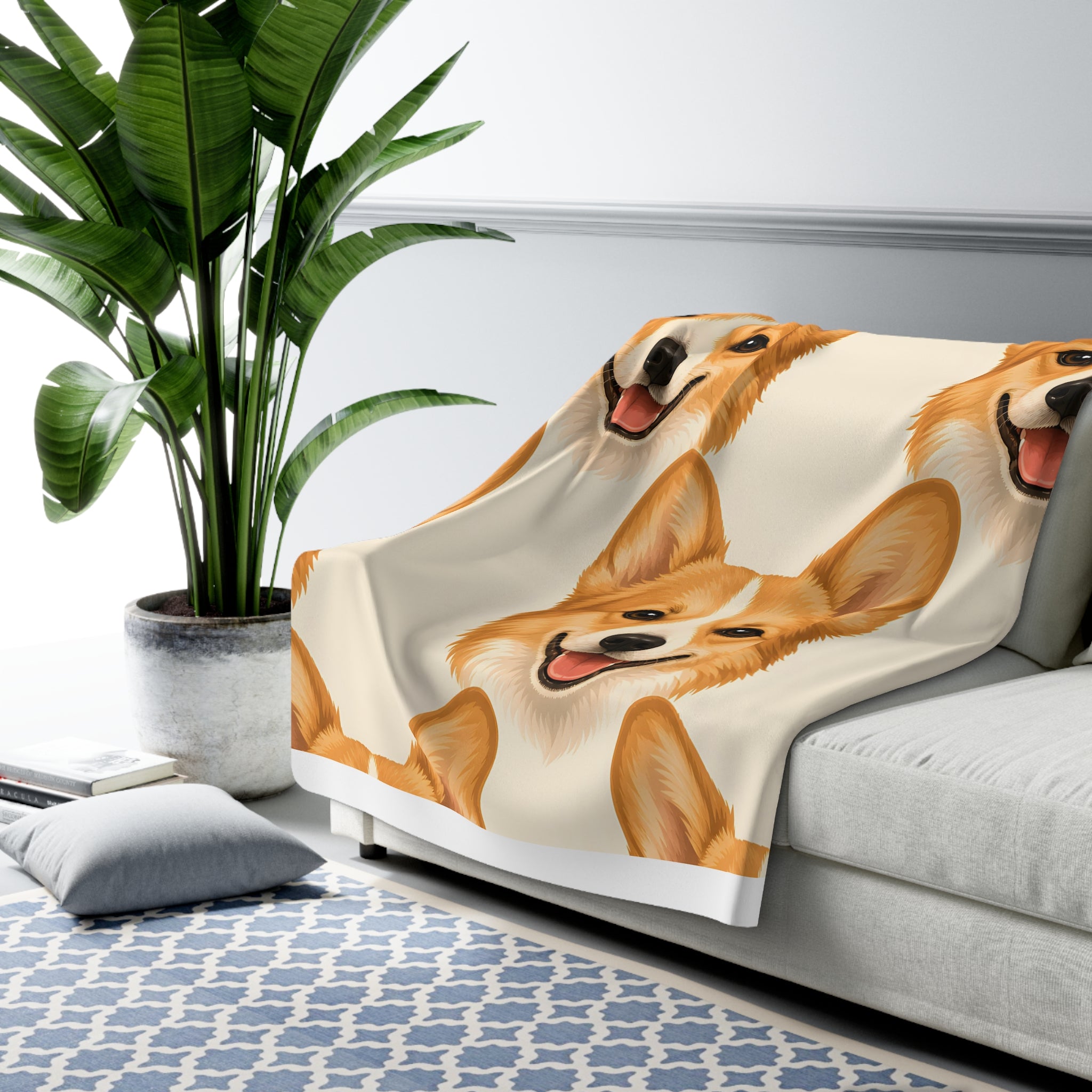 Corgi Face Sherpa Fleece Blanket