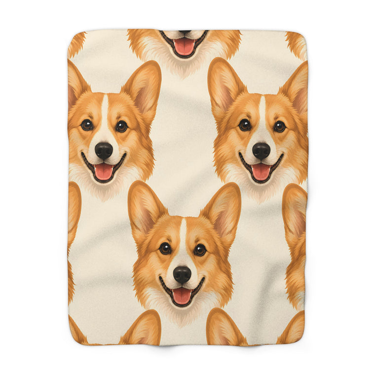 Corgi Face Sherpa Fleece Blanket