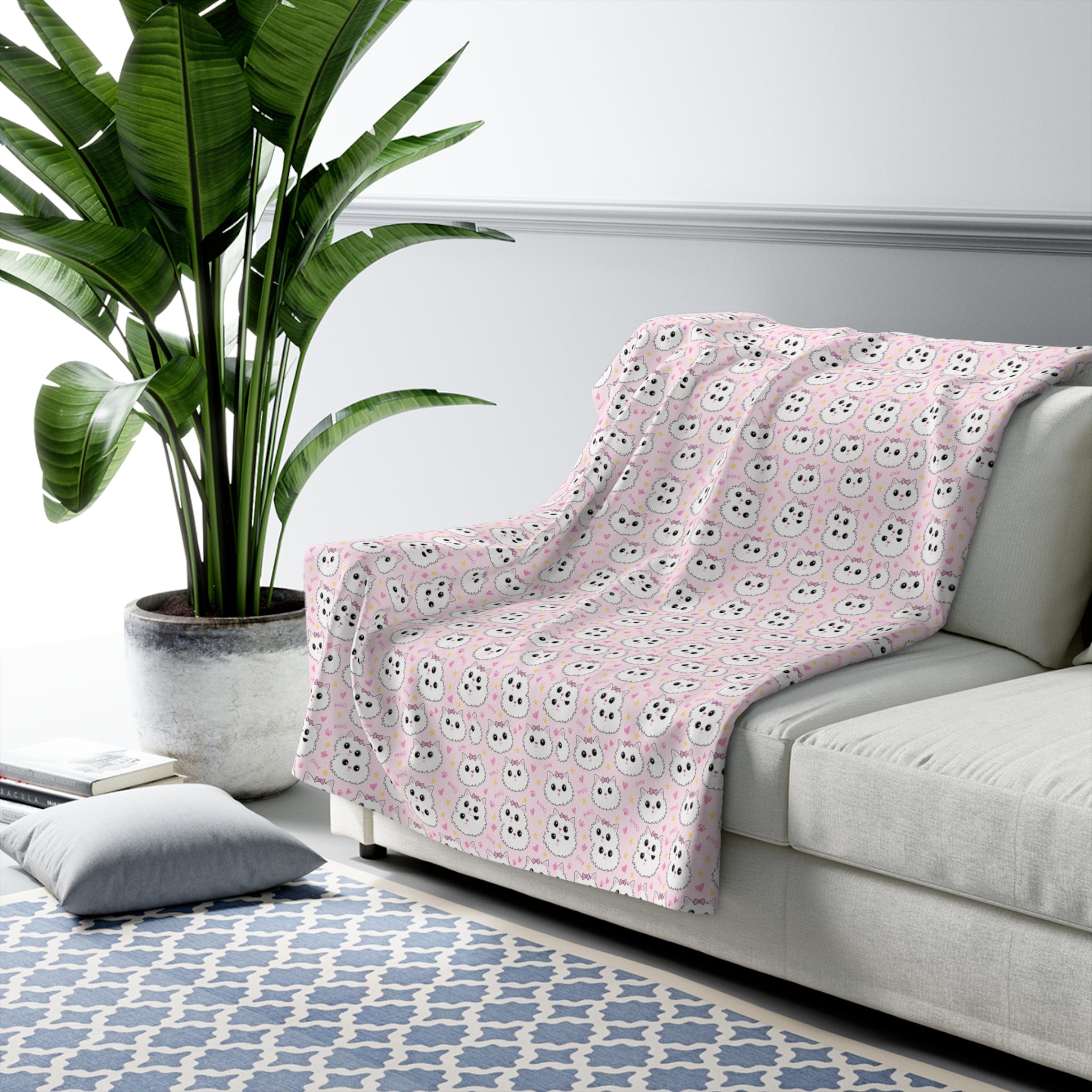 Meowu Face Sherpa Fleece Blanket product mockup view 5