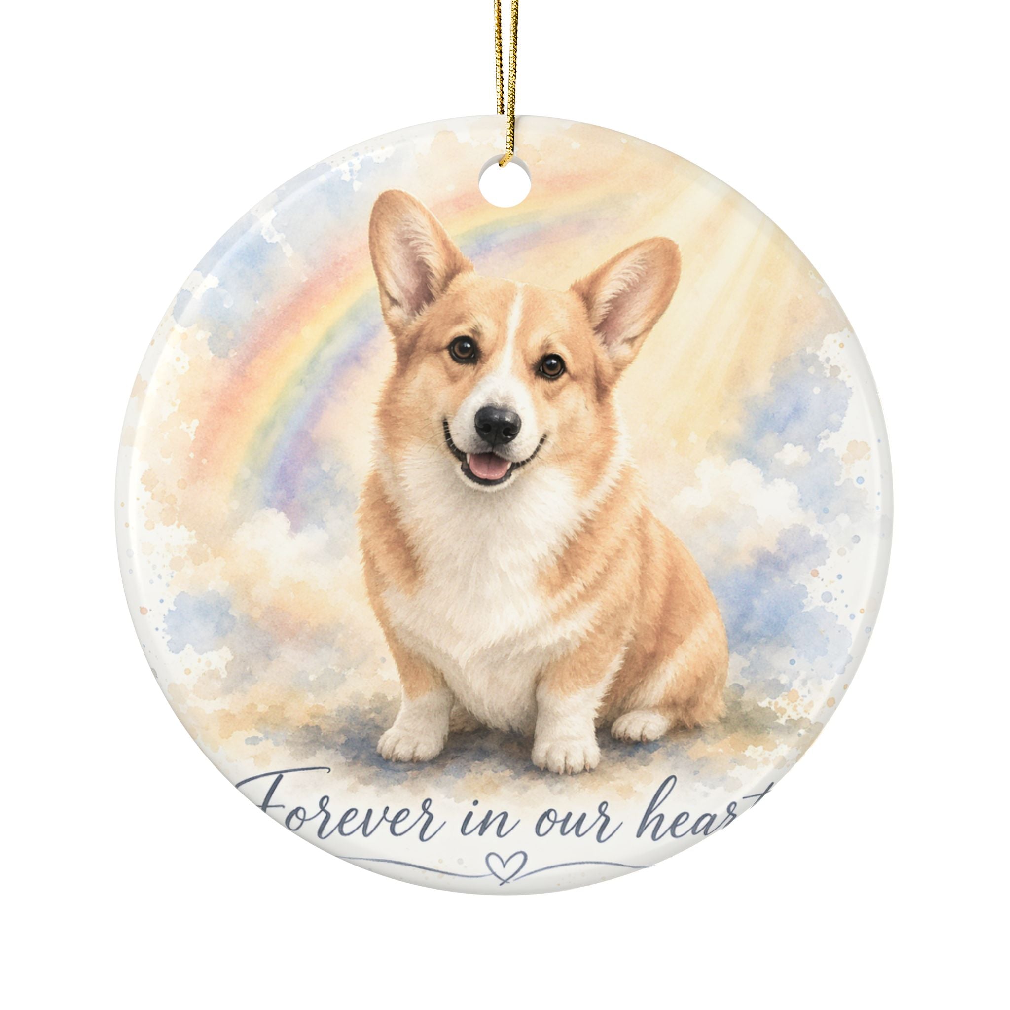 Forever in Our Hearts — Corgi Memorial Watercolor Ornament