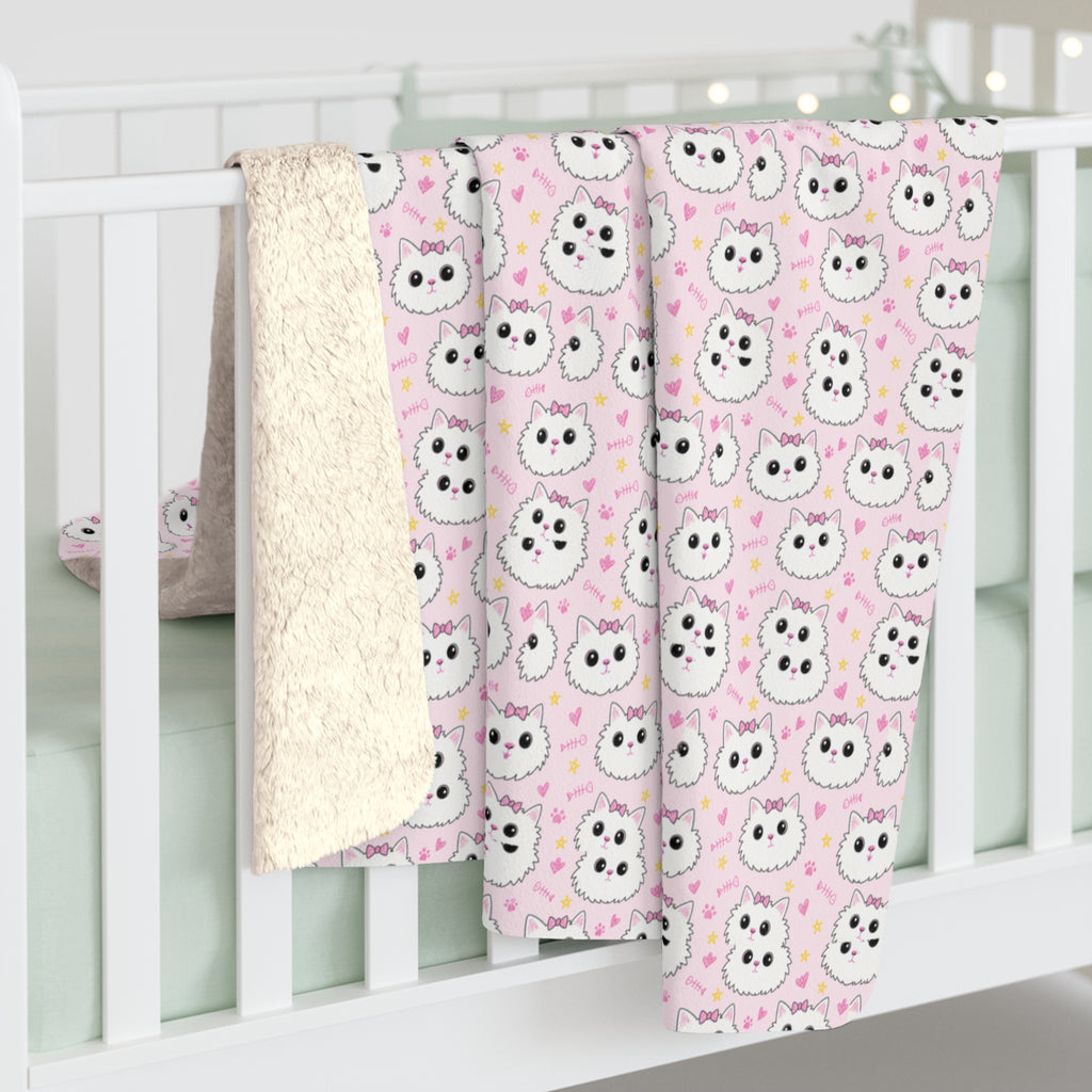 Meowu Face Sherpa Fleece Blanket product mockup view 6