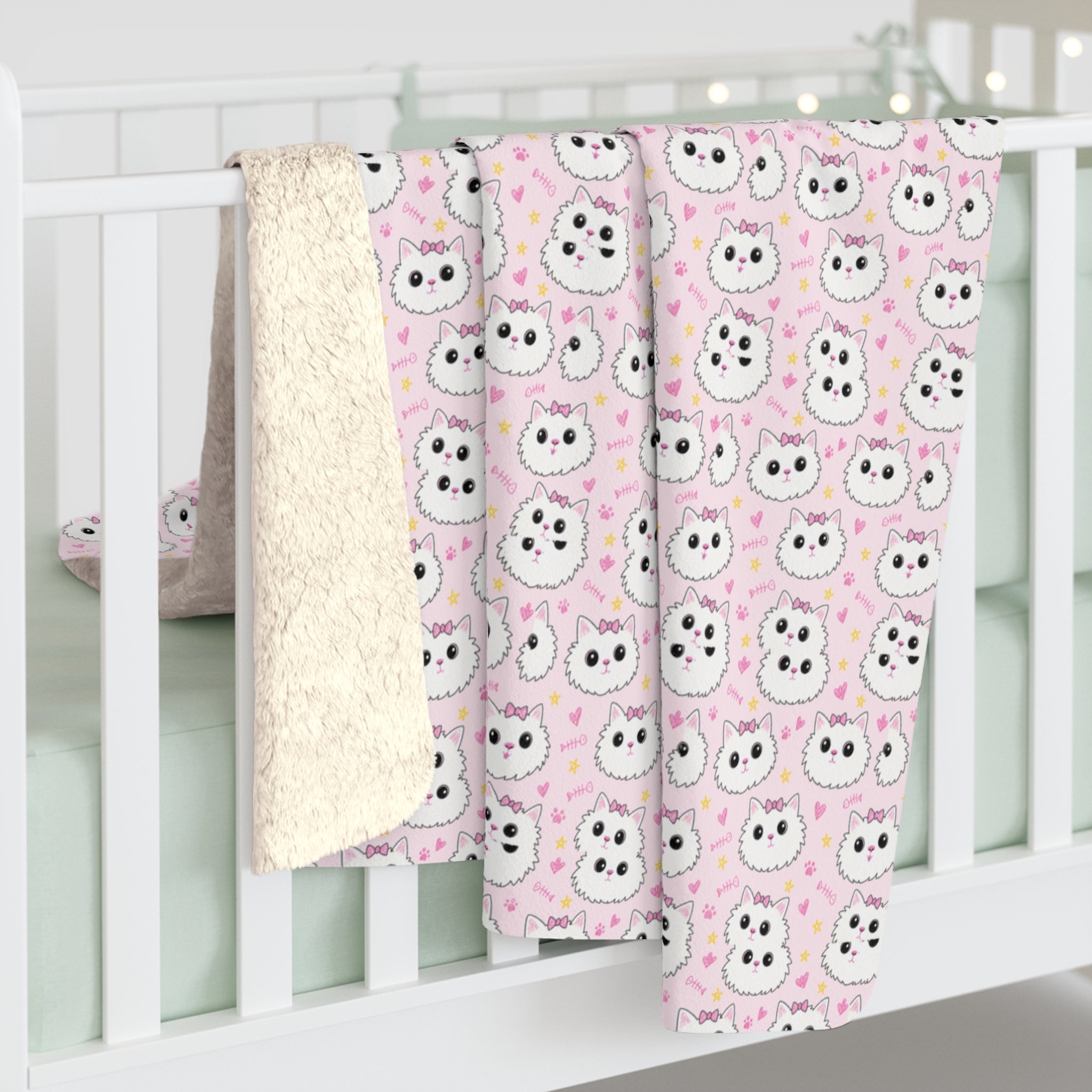 Meowu Face Sherpa Fleece Blanket product mockup view 6