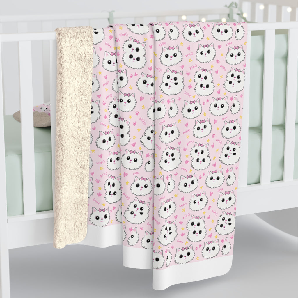 Meowu Face Sherpa Fleece Blanket product mockup view 9