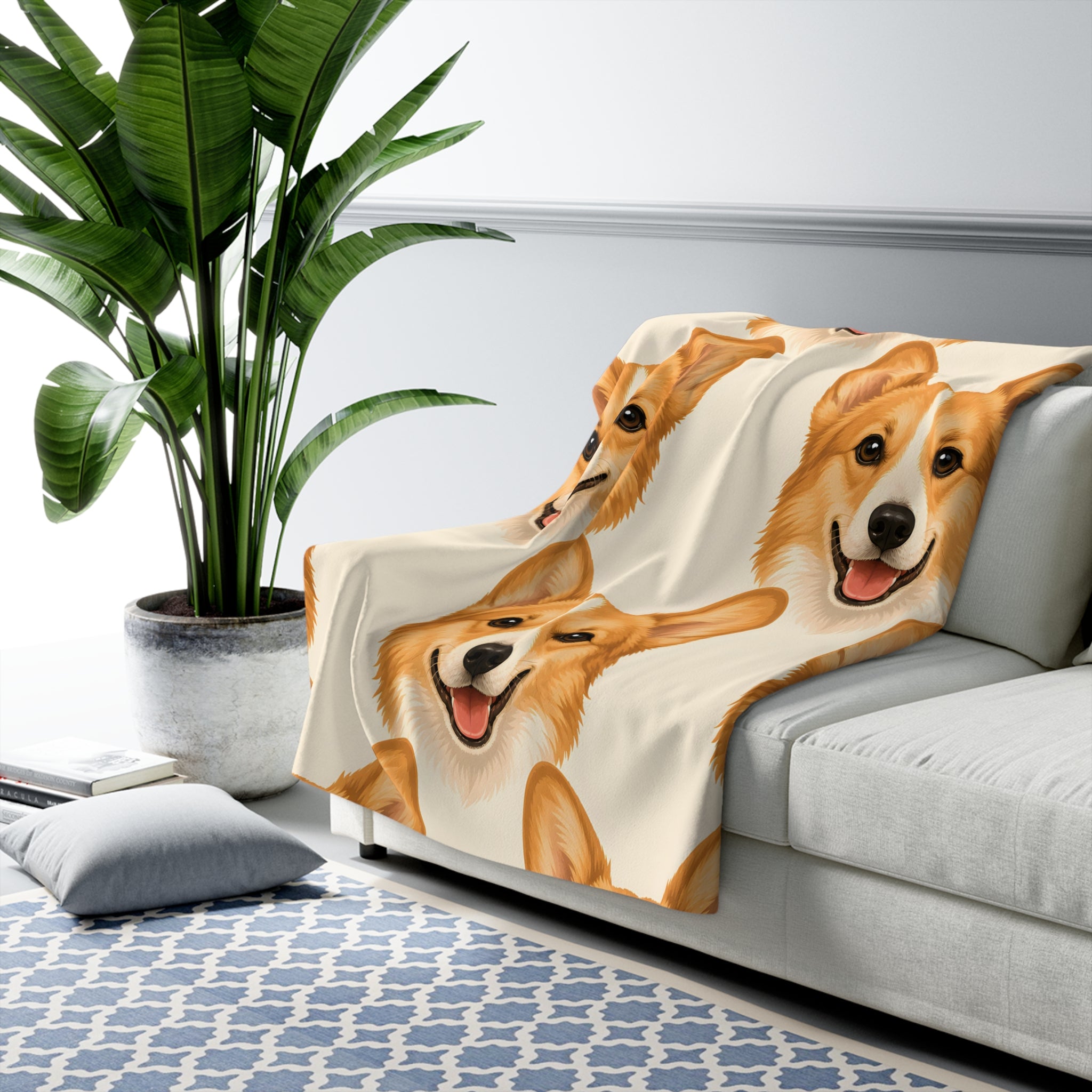 Corgi Face Sherpa Fleece Blanket