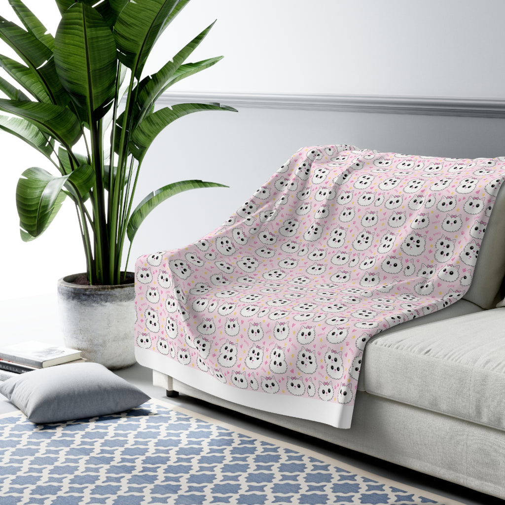 Meowu Face Sherpa Fleece Blanket product mockup view 8