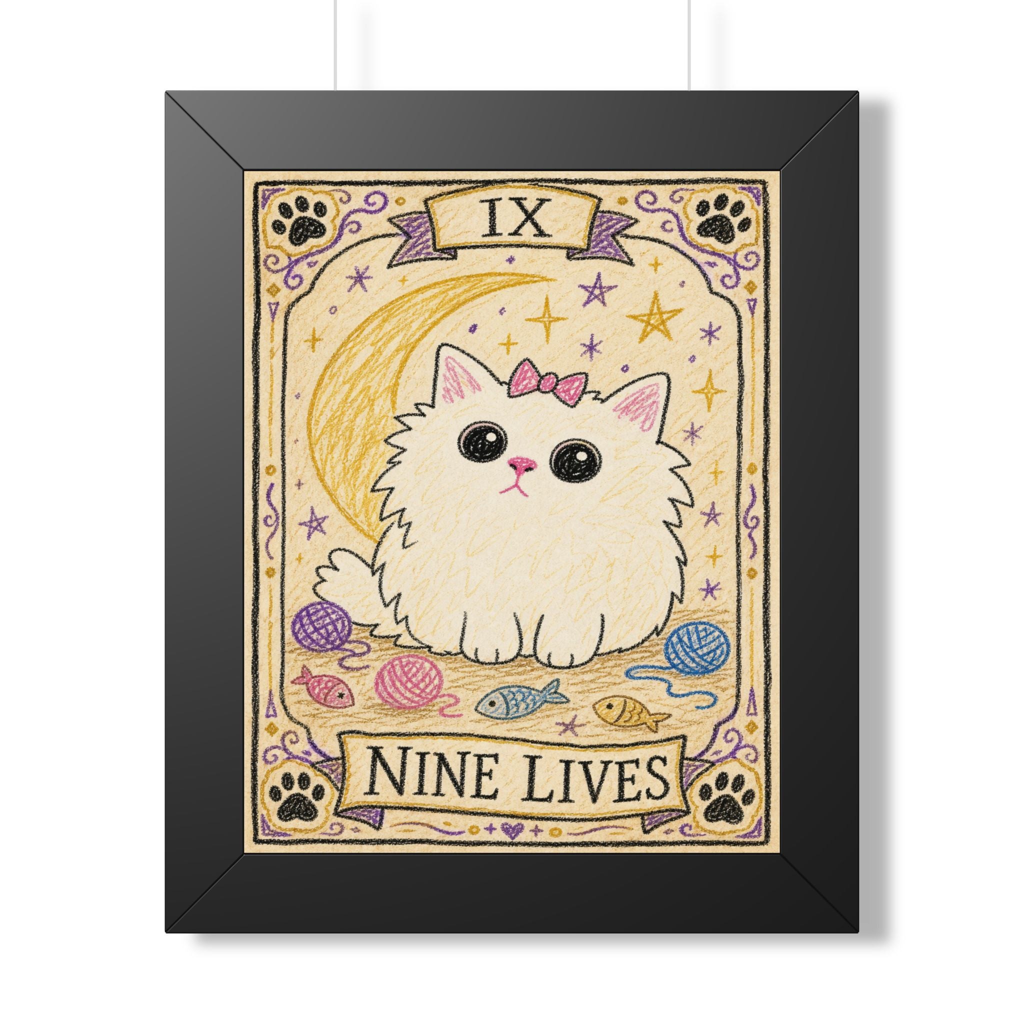 IX — Nine Lives | Meowu Tarot Framed Poster product mockup view 1