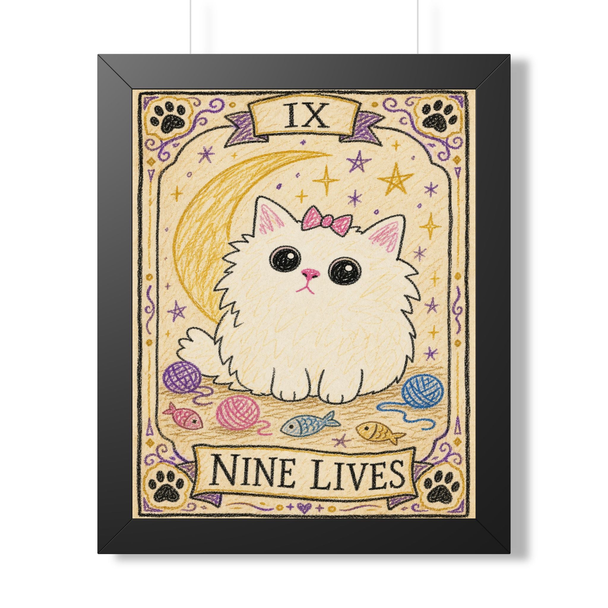 IX — Nine Lives | Meowu Tarot Framed Poster product mockup view 2