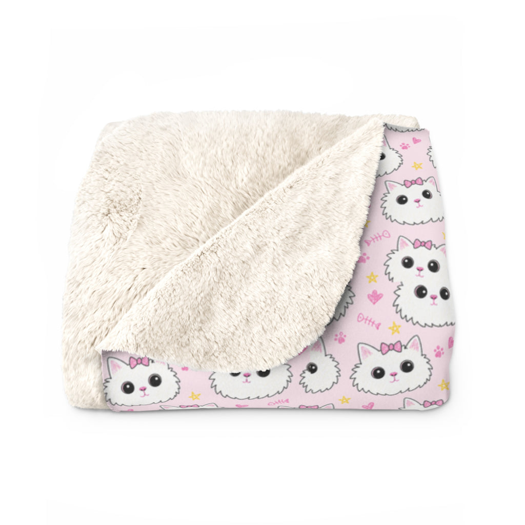 Meowu Face Sherpa Fleece Blanket product mockup view 4