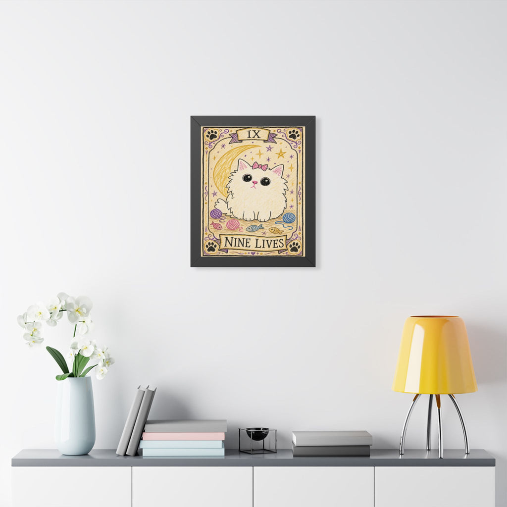 IX — Nine Lives | Meowu Tarot Framed Poster product mockup view 4