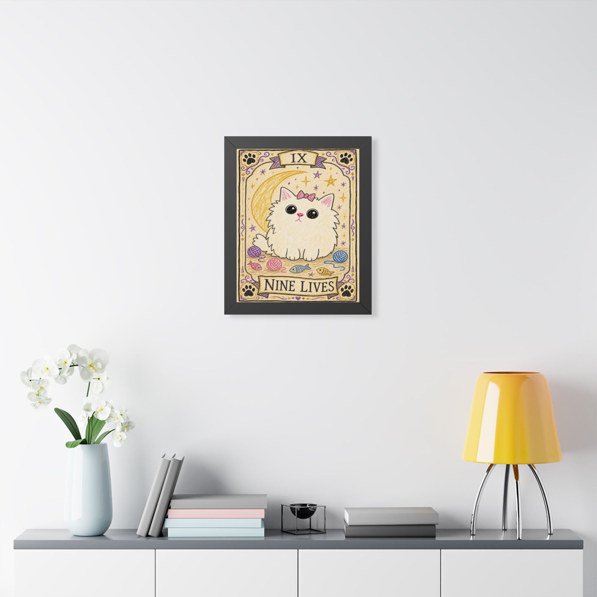IX — Nine Lives | Meowu Tarot Framed Poster product mockup view 4