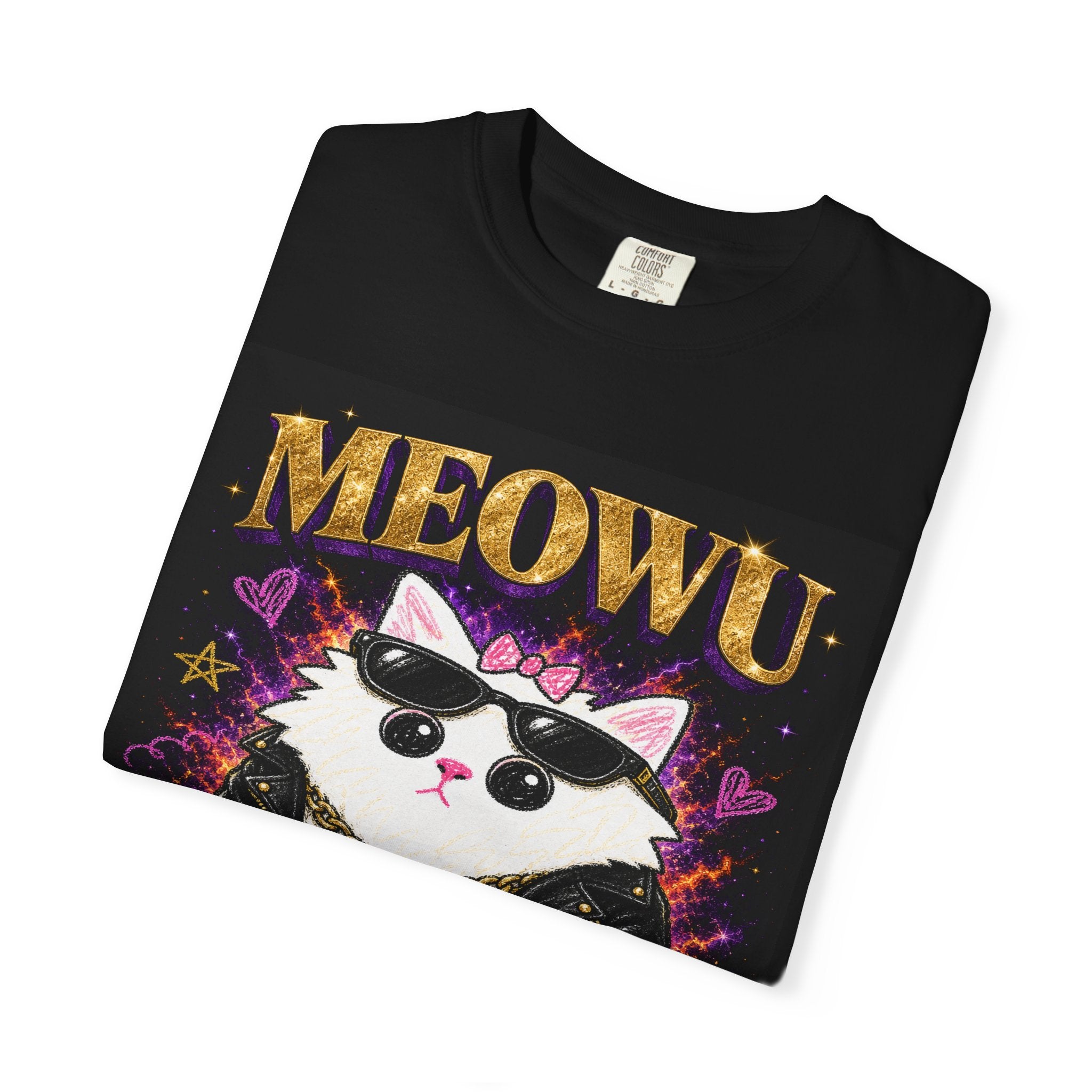 MEOWU — Nine Lives Tour 2026 | Badly Drawn Cat Rap Tee product mockup view 3