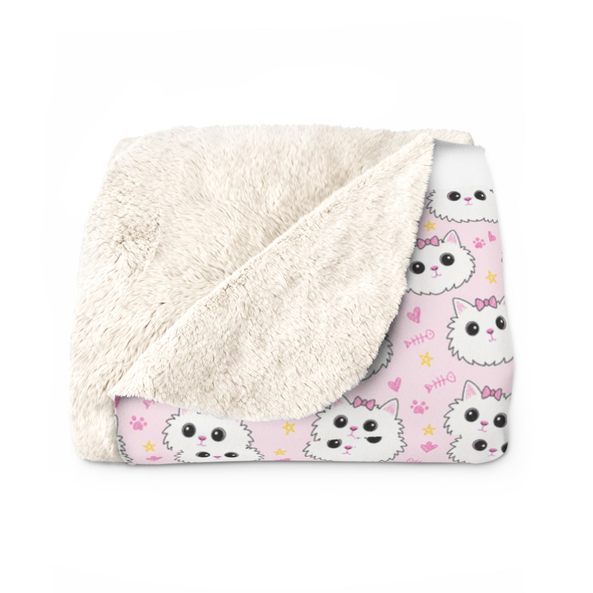 Meowu Face Sherpa Fleece Blanket product mockup view 7