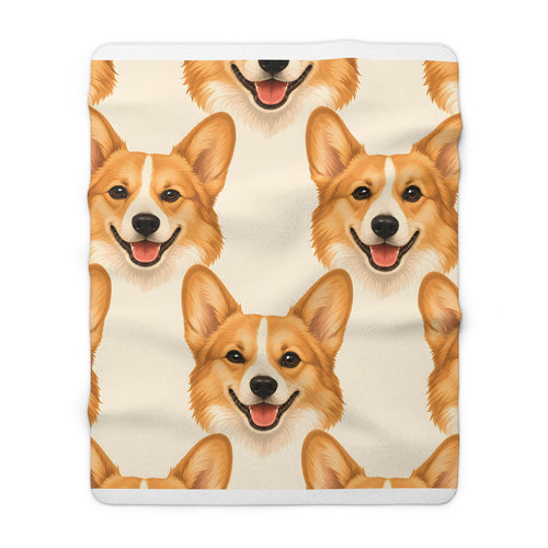 Corgi Face Sherpa Fleece Blanket