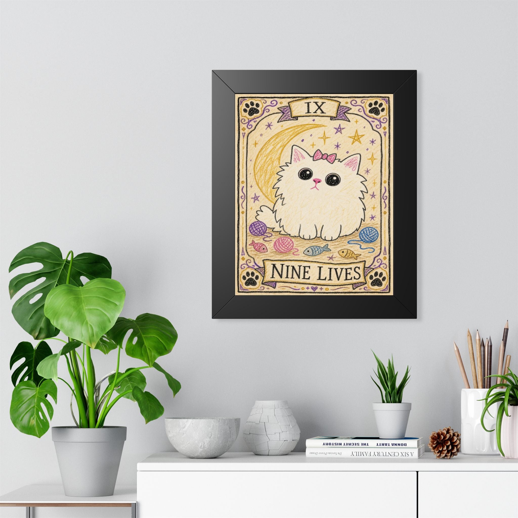 IX — Nine Lives | Meowu Tarot Framed Poster product mockup view 3