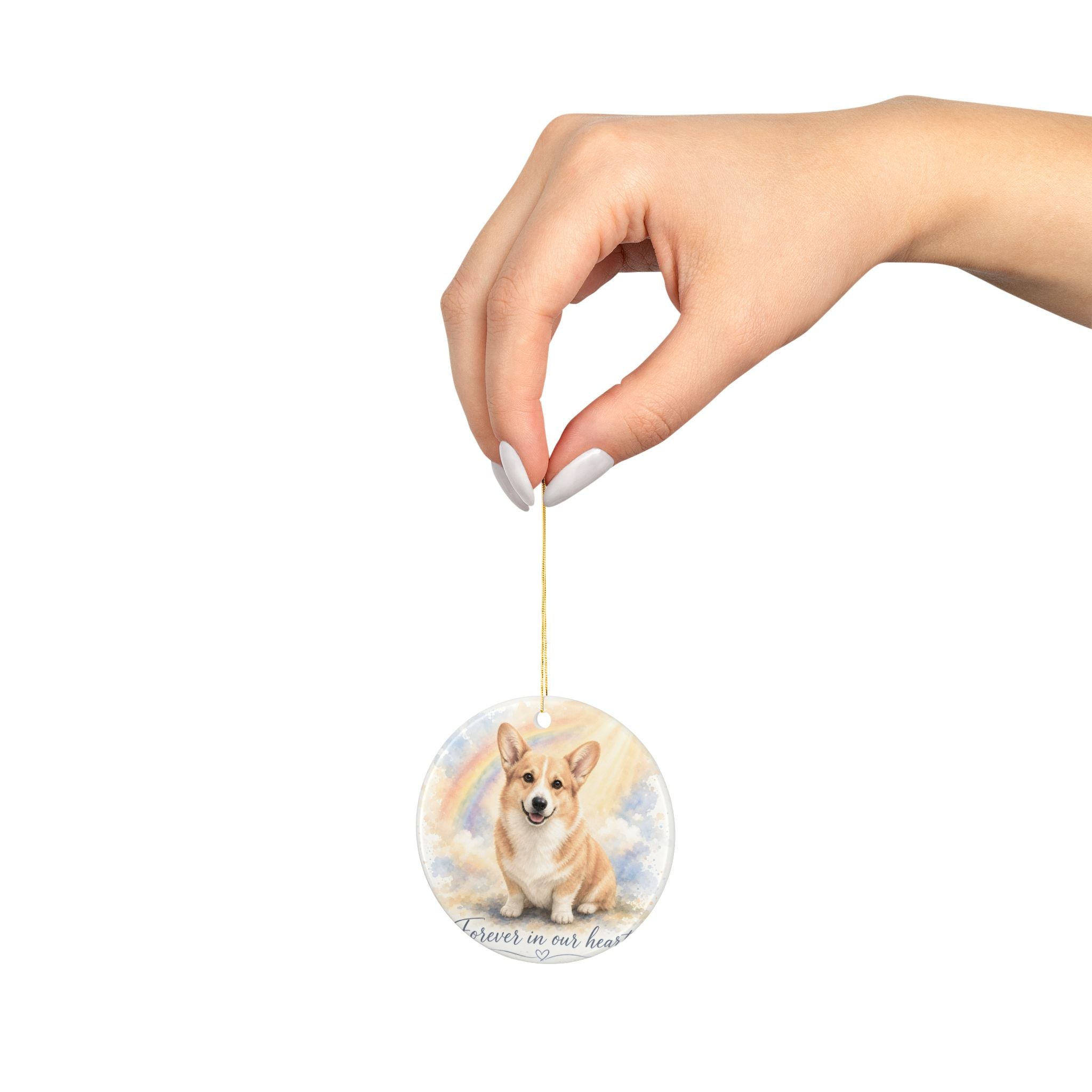 Forever in Our Hearts — Corgi Memorial Watercolor Ornament