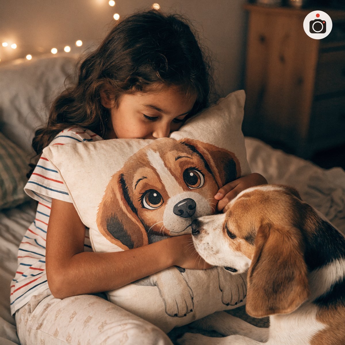 Illustrative example of a custom Cartoon pet portrait pillow