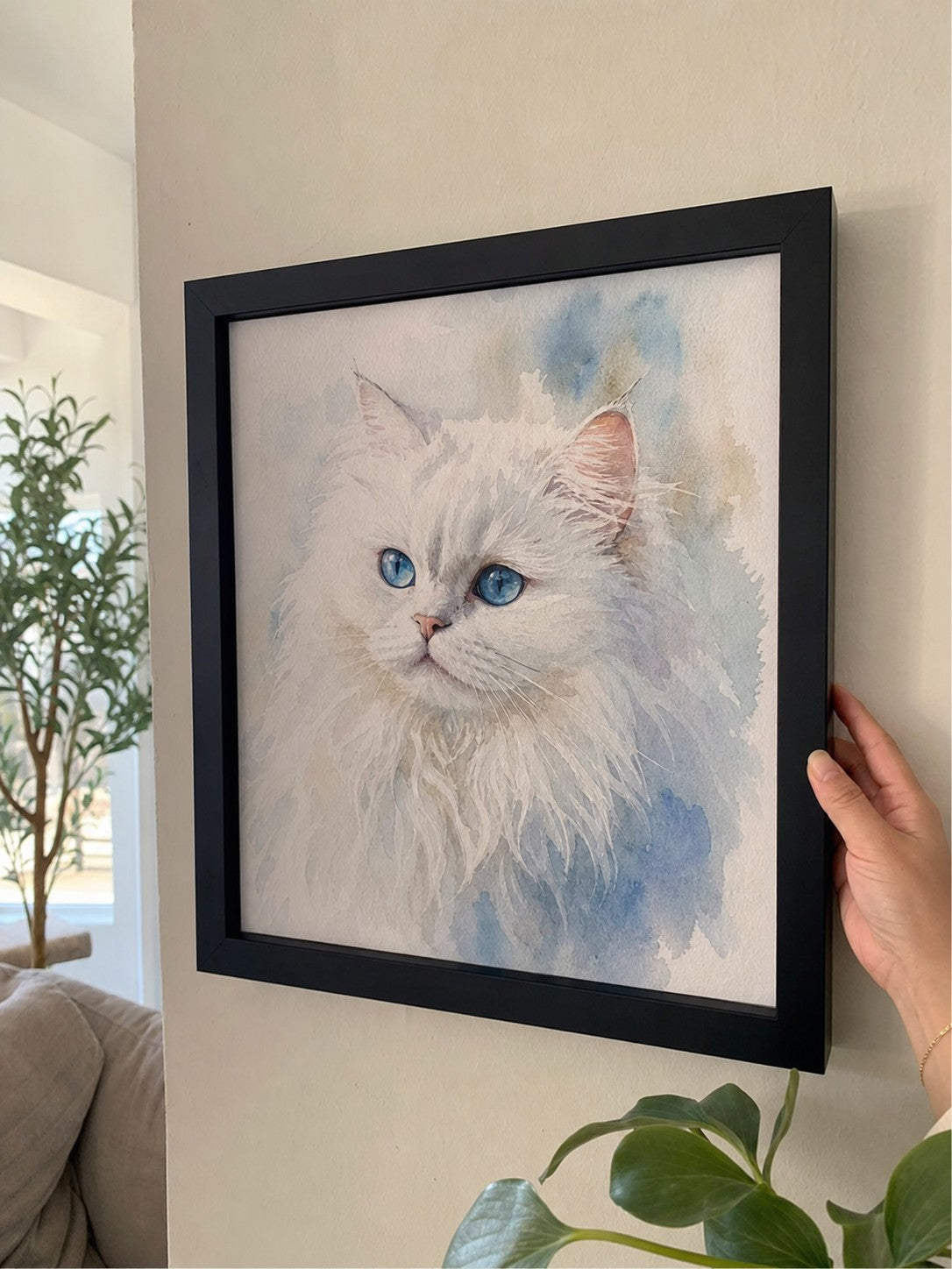Illustrative example of a custom Watercolor pet portrait framed print