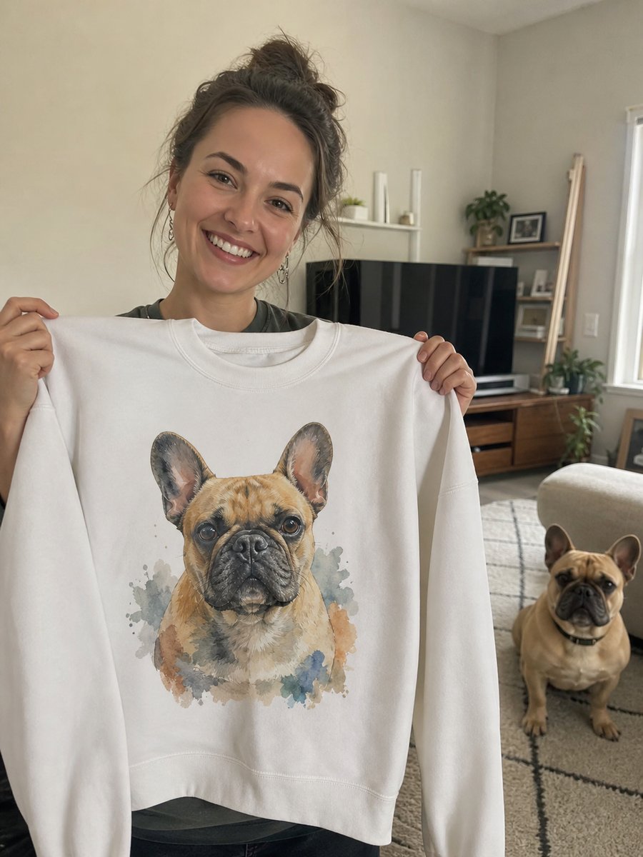 Illustrative example of a custom Watercolor pet portrait sweatshirt