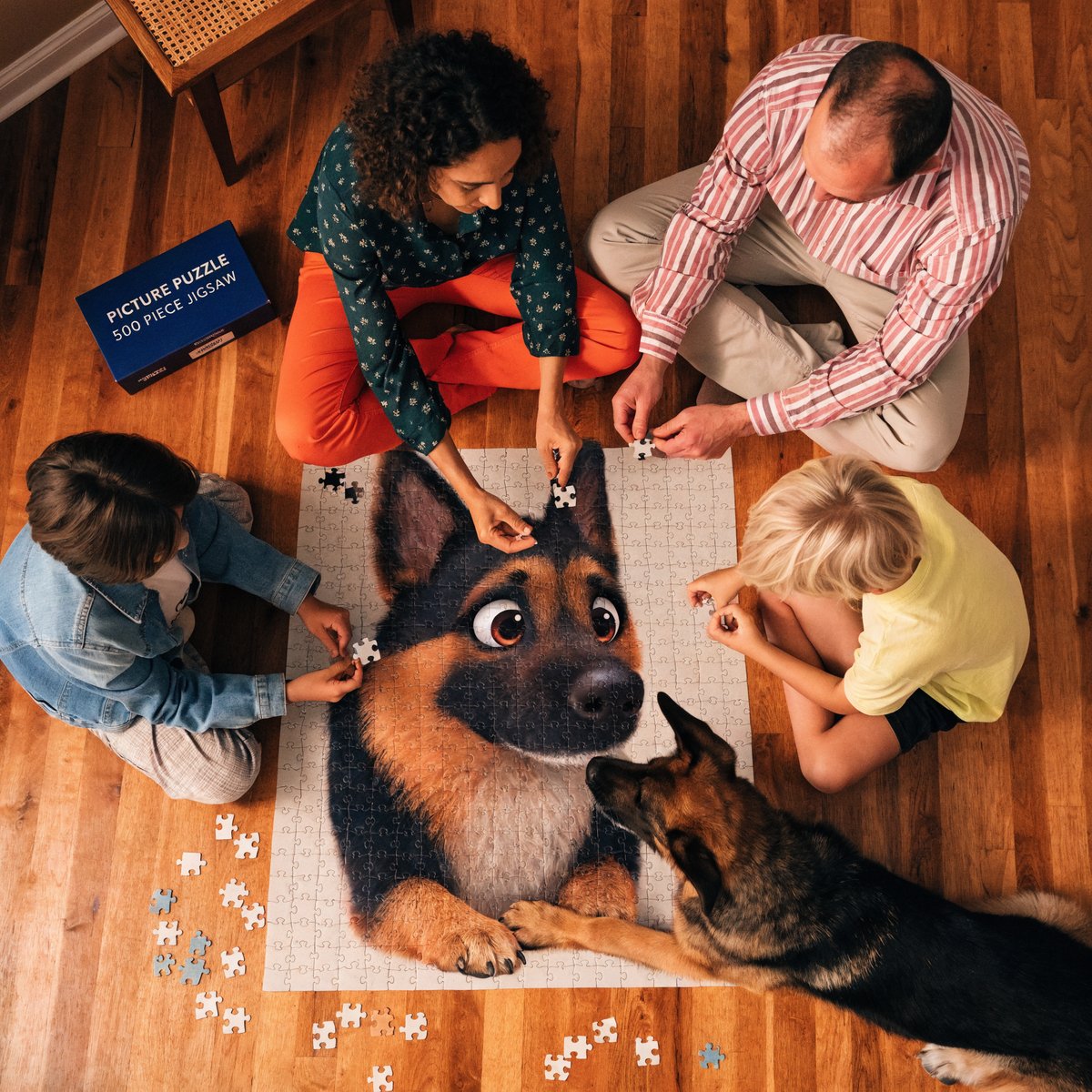 Illustrative example of a custom pet portrait puzzle