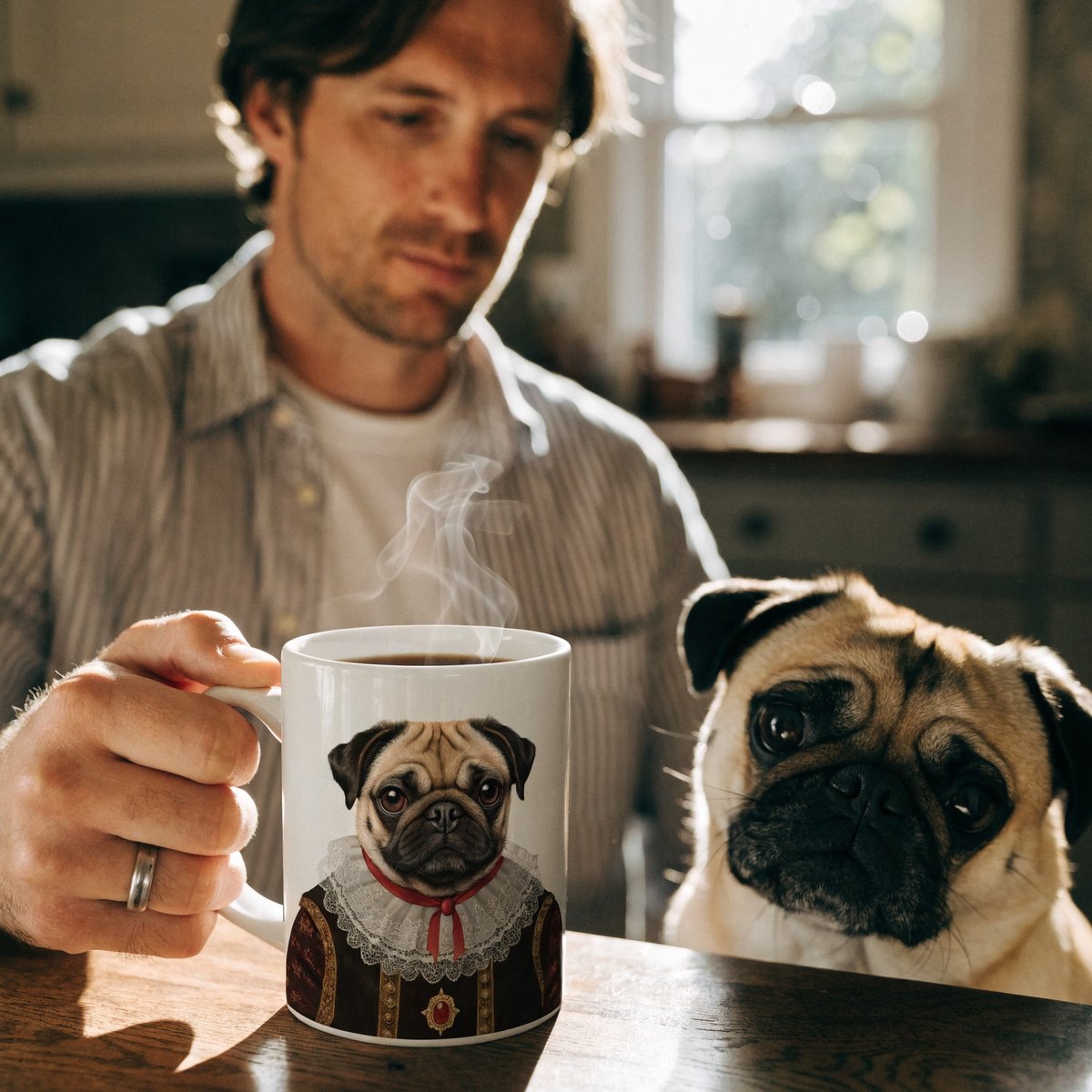 Illustrative example of a custom Renaissance pet portrait mug